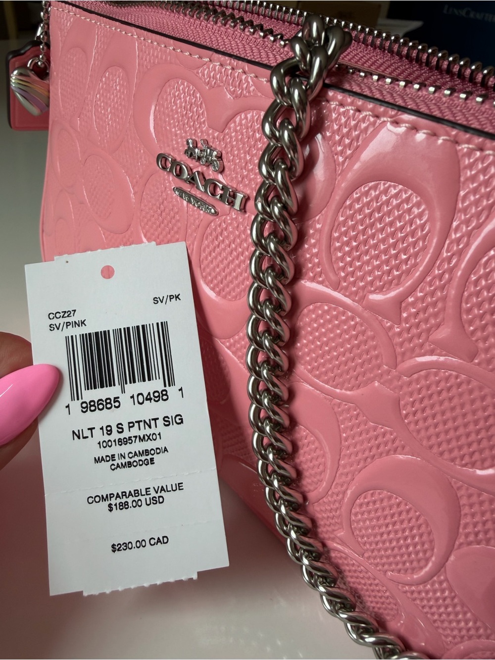 ๐ Coach Nolita 19 Pink Patent Signature Chain Bag CC727 NWT Barbiecore - Picture 3 of 17